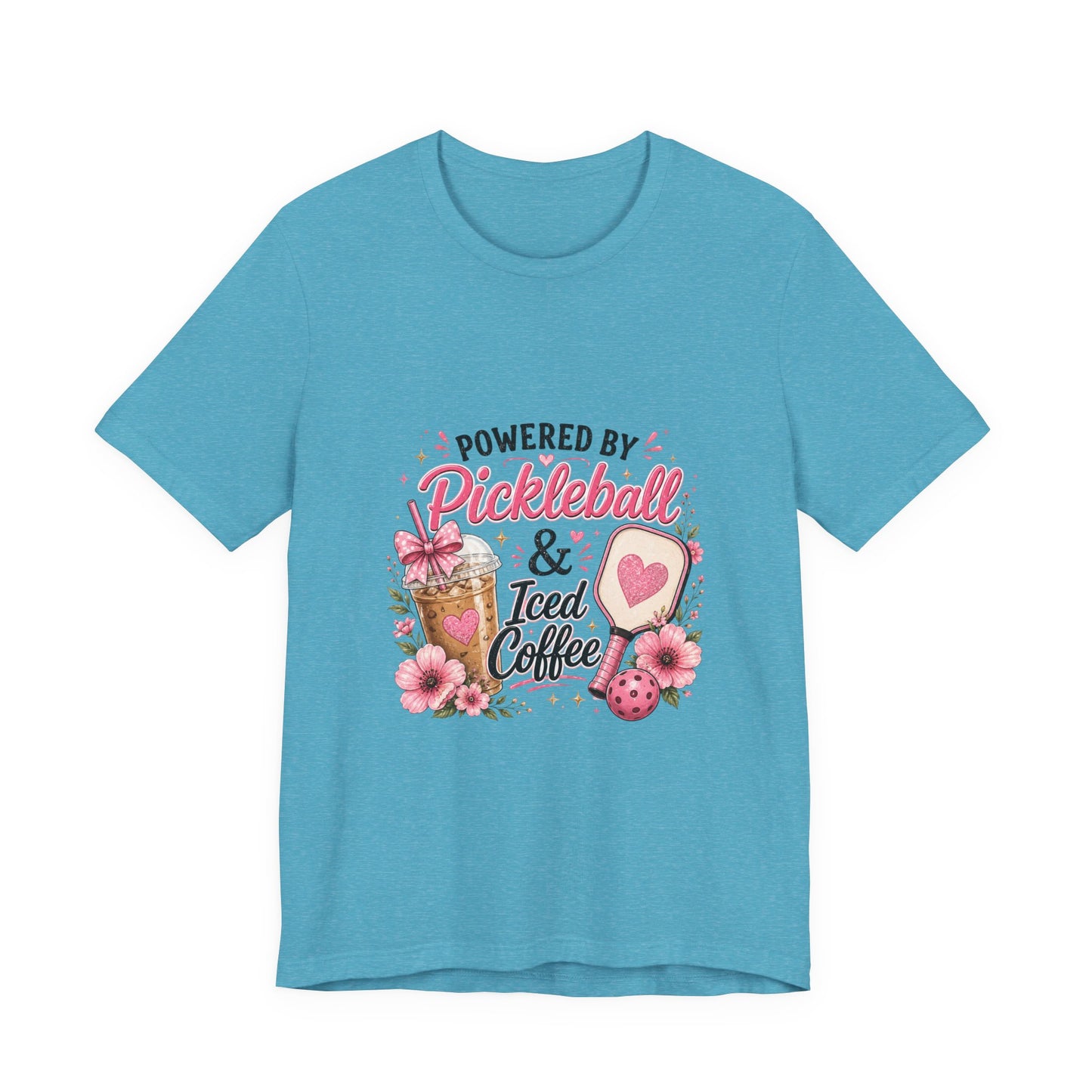 Pickleball & Iced Coffee Tee — 'Powered by Pickleball & Iced Coffee' Graphic Shirt