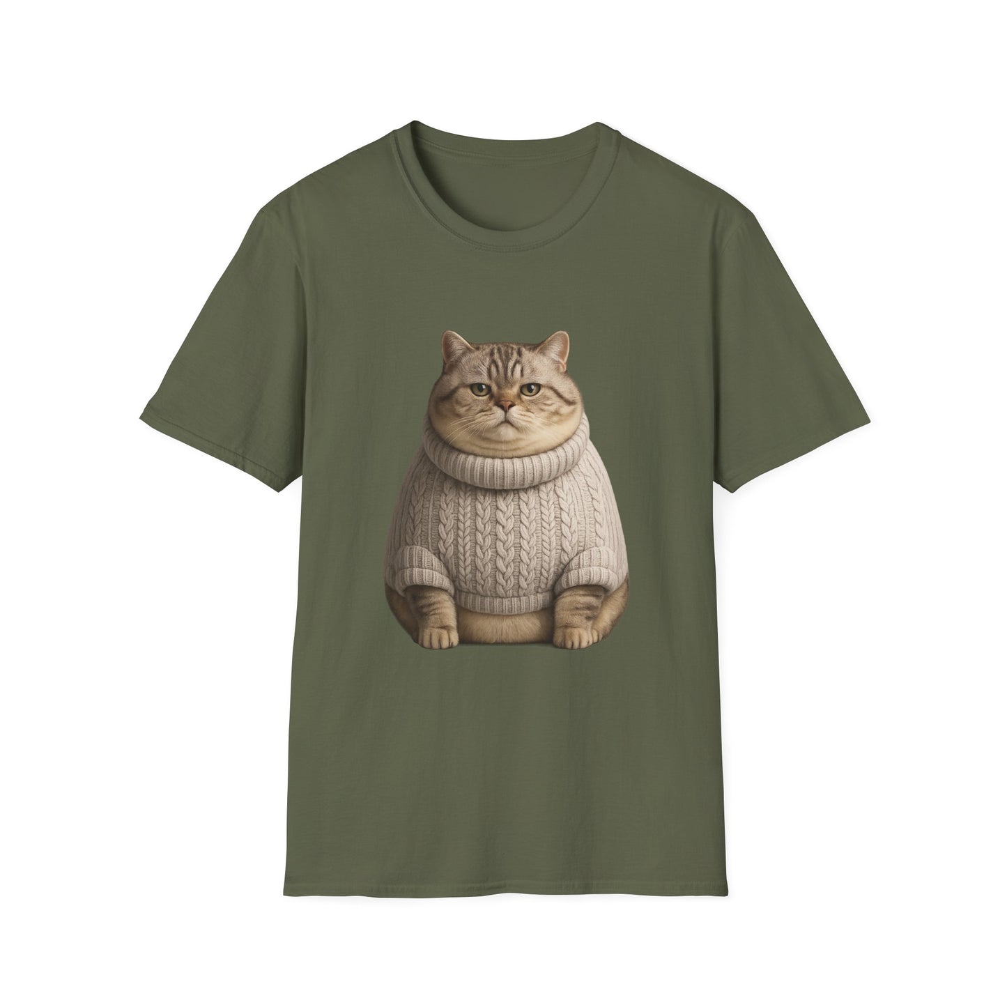 Chonky Sweater Cat - Cat in Cozy Sweater T-Shirt — Funny Cute Cat Graphic Tee
