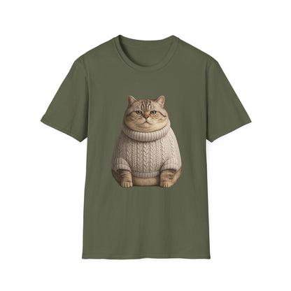 Chonky Sweater Cat - Cat in Cozy Sweater T-Shirt — Funny Cute Cat Graphic Tee