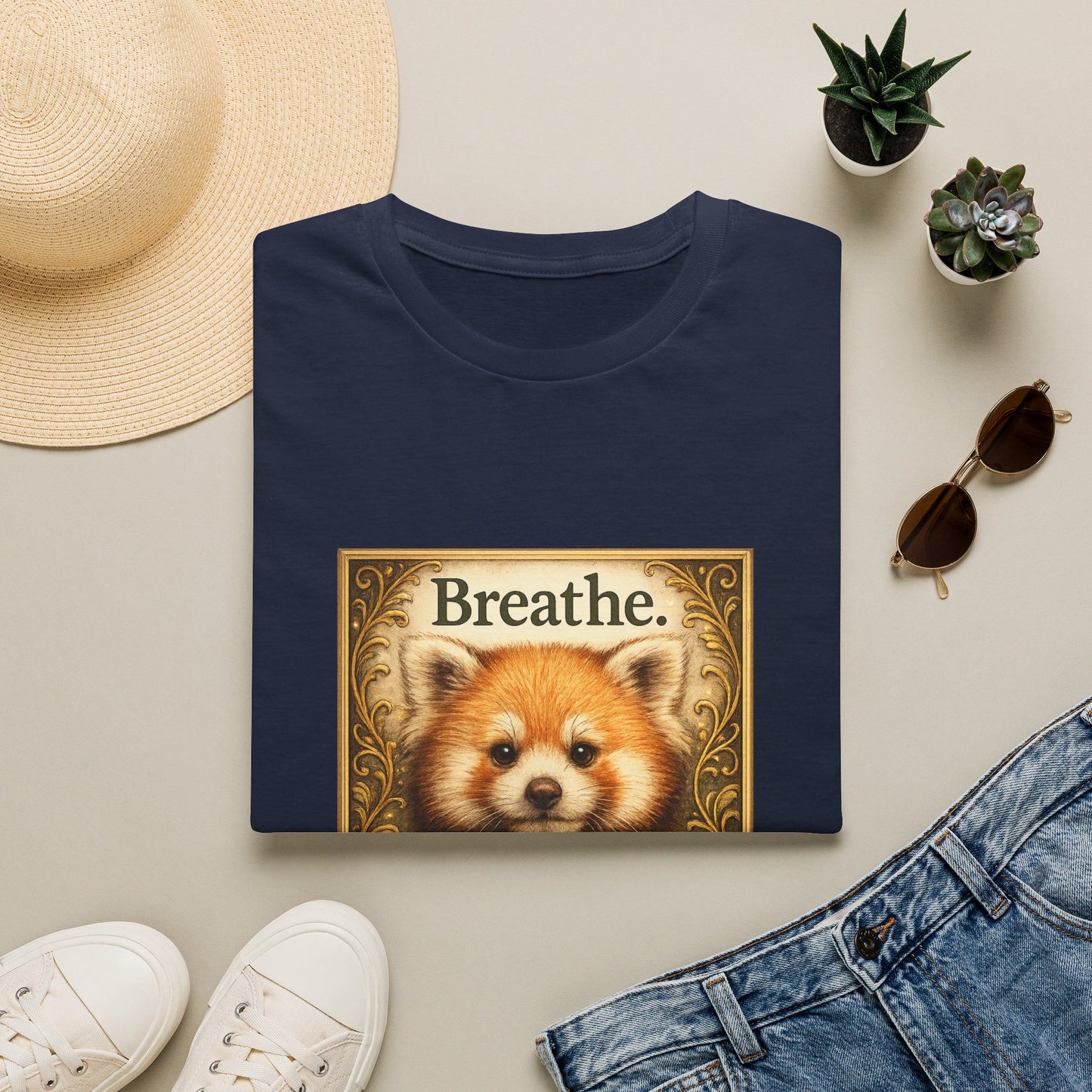 Breathe Red Panda T‑Shirt — "Breathe. Just breathe." Relaxation Tee