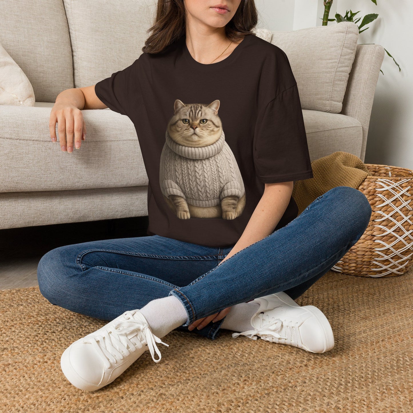 Chonky Sweater Cat - Cat in Cozy Sweater T-Shirt — Funny Cute Cat Graphic Tee