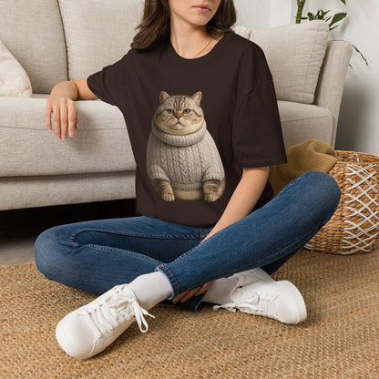 Chonky Sweater Cat - Cat in Cozy Sweater T-Shirt — Funny Cute Cat Graphic Tee