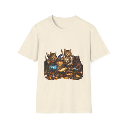 D&D Cats Party Funny Parody T-Shirt — Cute RPG Kitty Wizards & Warriors Tee