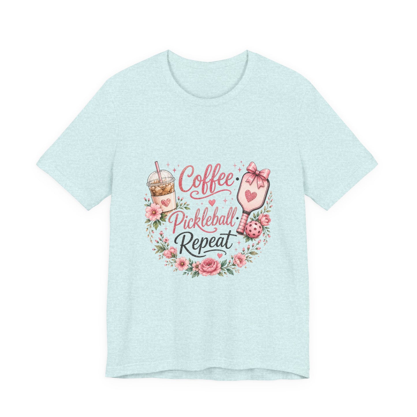 Pickleball Tee — "Coffee, Pickleball, Repeat" Floral Graphic Shirt