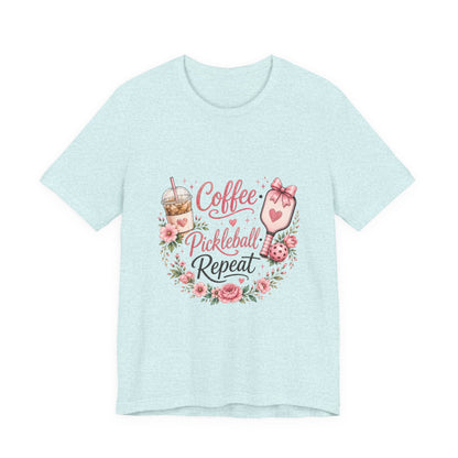 Pickleball Tee — "Coffee, Pickleball, Repeat" Floral Graphic Shirt