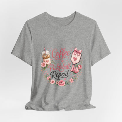 Pickleball Tee — "Coffee, Pickleball, Repeat" Floral Graphic Shirt