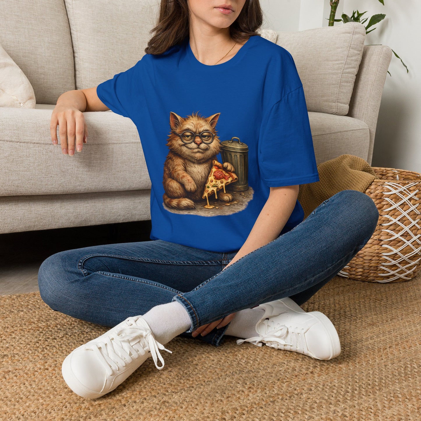 Danny DeVito Cat Parody— Cute Cat with Glasses & Pizza Graphic Tee