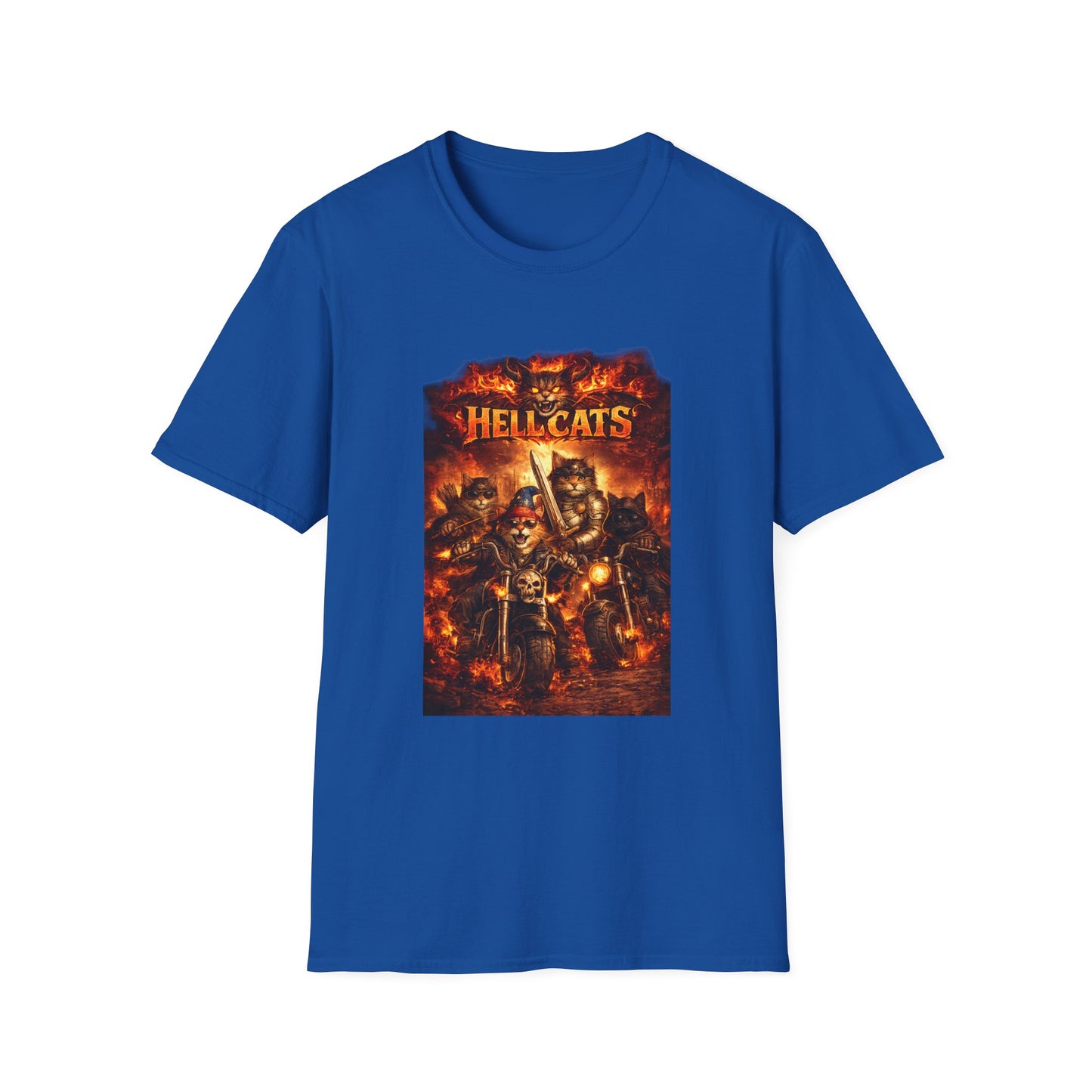 Hellcats Biker Gang Funny Cat T-Shirt — Fiery Demon Cat Band Tee
