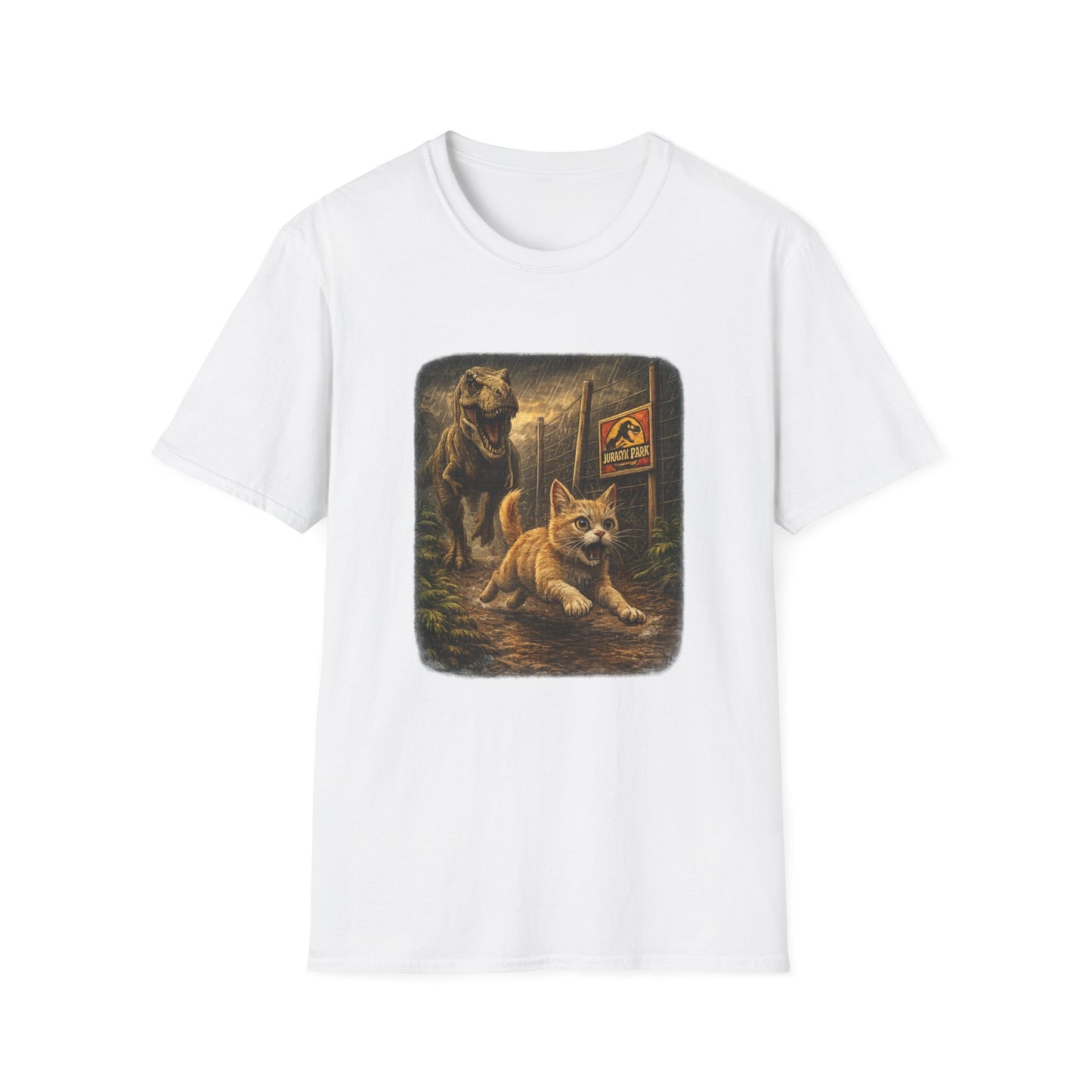 Jurassic Park Cats T‑Shirt — Retro Dino & Cat Mashup Tee