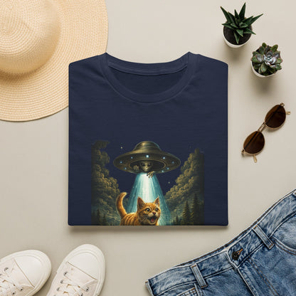 UFO Cat Abduction Funny T-Shirt — "Beam Me Up" Abduction Graphic Tee