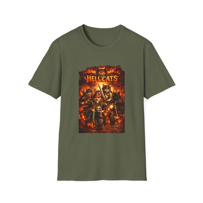Hellcats Biker Gang Funny Cat T-Shirt — Fiery Demon Cat Band Tee
