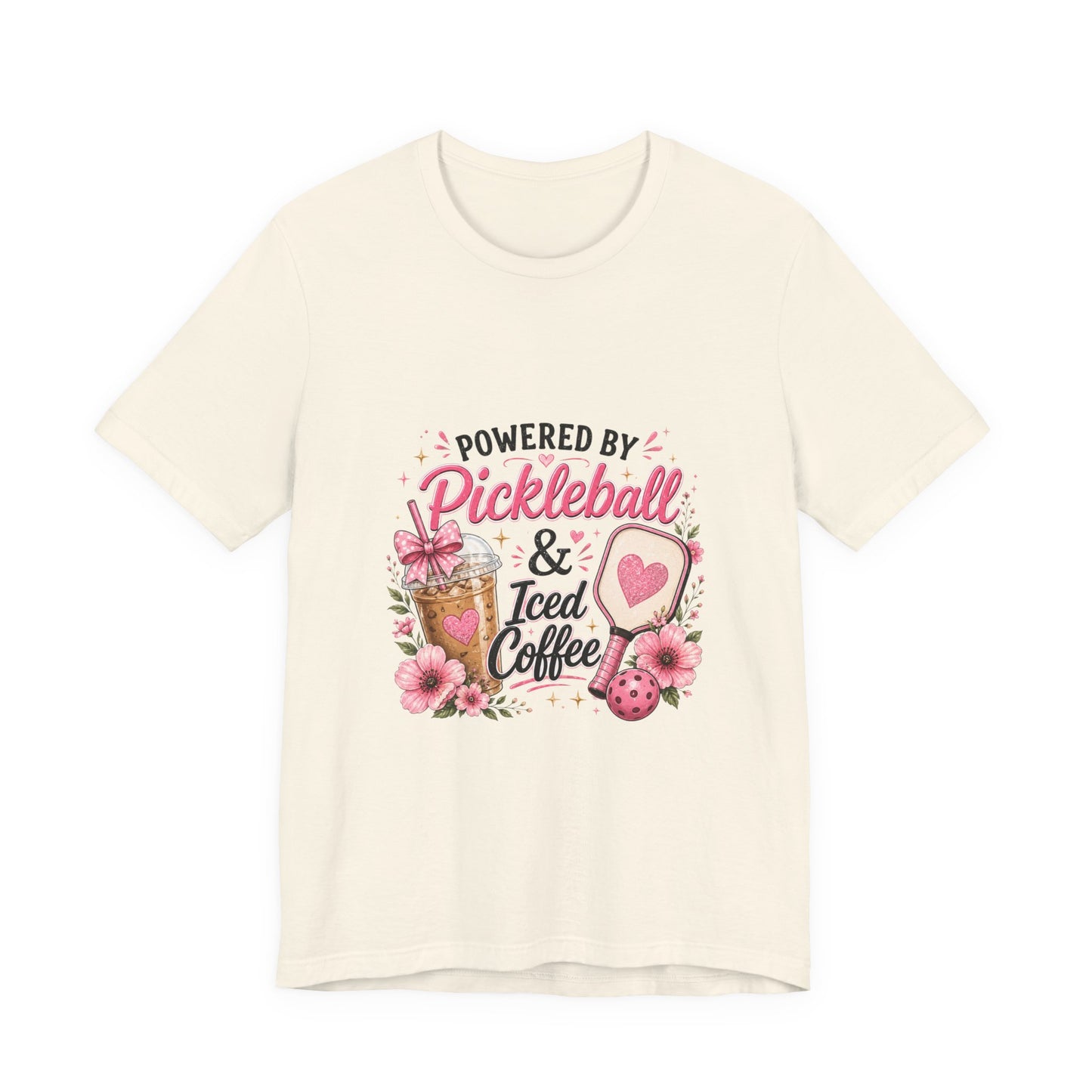 Pickleball & Iced Coffee Tee — 'Powered by Pickleball & Iced Coffee' Graphic Shirt