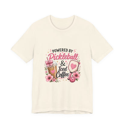 Pickleball & Iced Coffee Tee — 'Powered by Pickleball & Iced Coffee' Graphic Shirt
