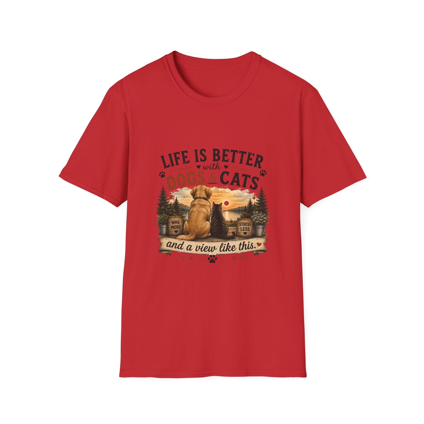 Life Is Better with Dogs & Cats T-Shirt — Pet Lover Sunset Graphic Tee