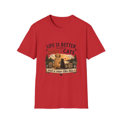 Life Is Better with Dogs & Cats T-Shirt — Pet Lover Sunset Graphic Tee