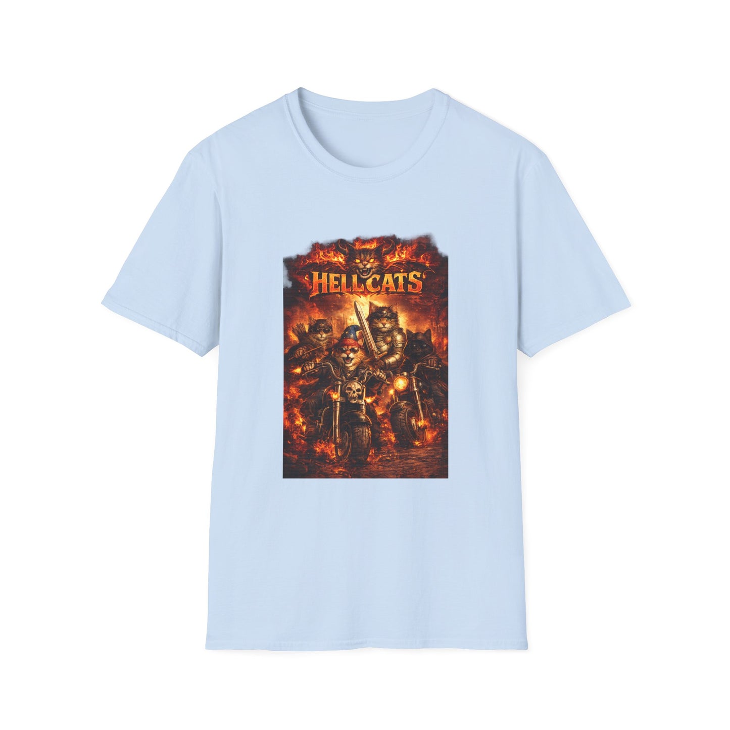 Hellcats Biker Gang Funny Cat T-Shirt — Fiery Demon Cat Band Tee