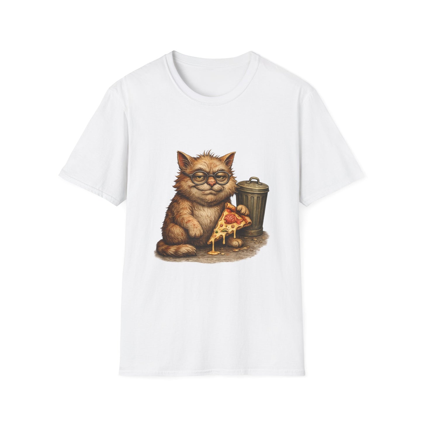 Danny DeVito Cat Parody— Cute Cat with Glasses & Pizza Graphic Tee