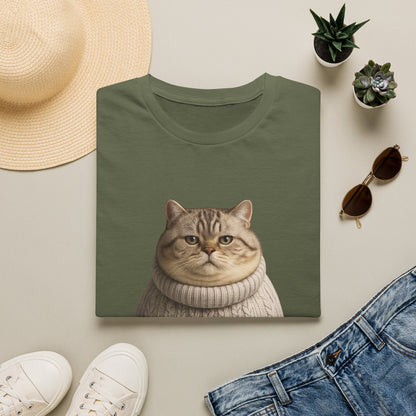 Chonky Sweater Cat - Cat in Cozy Sweater T-Shirt — Funny Cute Cat Graphic Tee