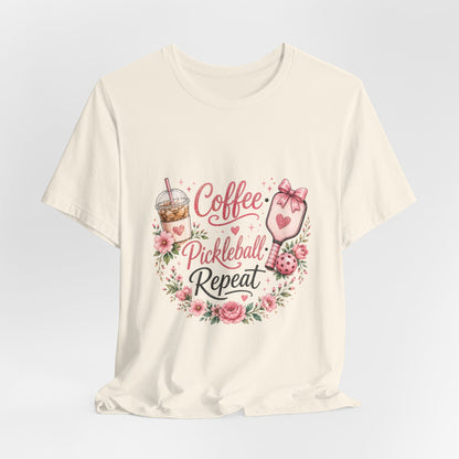 Pickleball Tee — "Coffee, Pickleball, Repeat" Floral Graphic Shirt