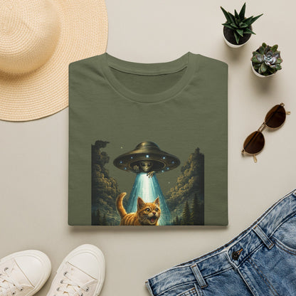 UFO Cat Abduction Funny T-Shirt — "Beam Me Up" Abduction Graphic Tee