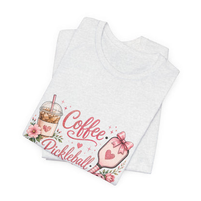 Pickleball Tee — "Coffee, Pickleball, Repeat" Floral Graphic Shirt