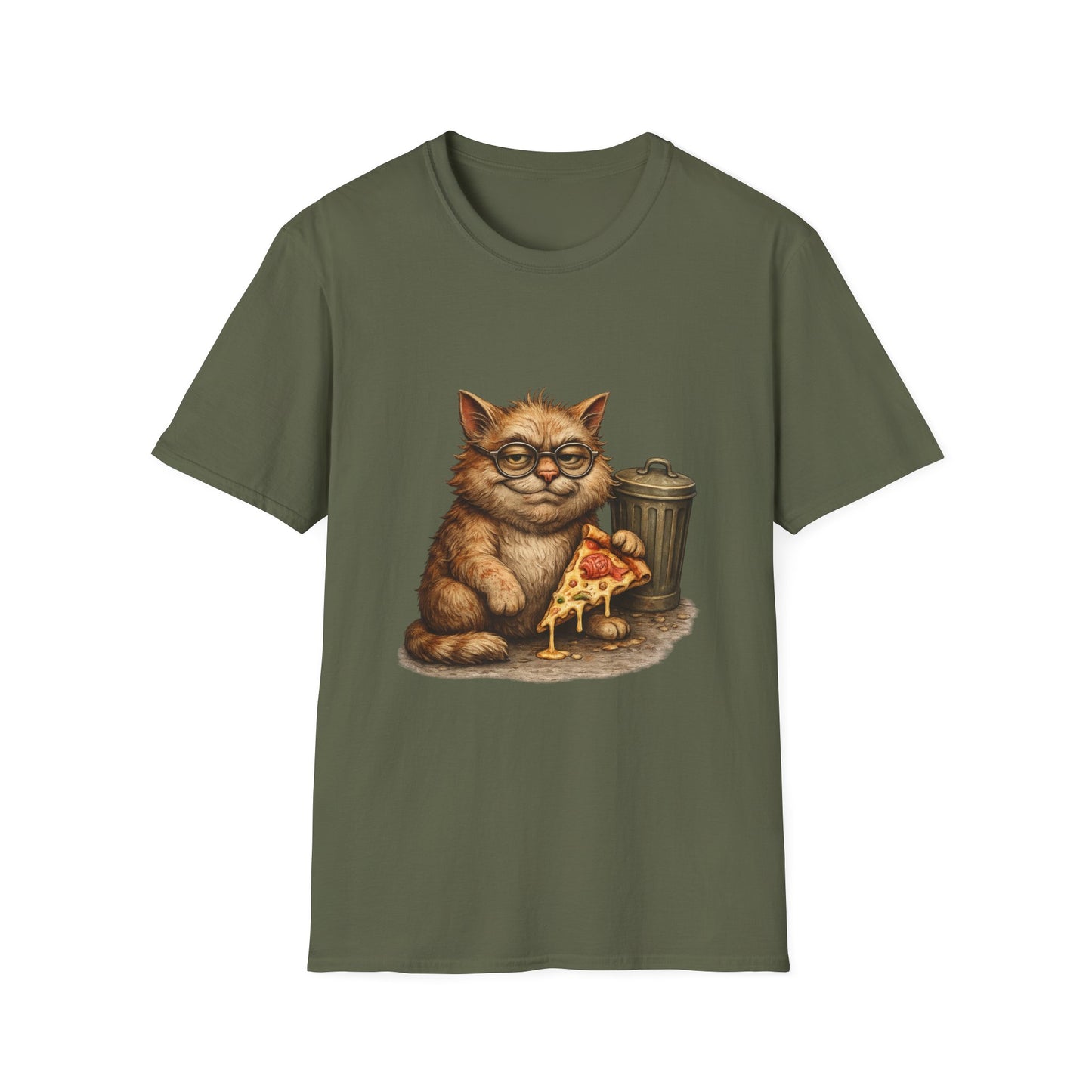 Danny DeVito Cat Parody— Cute Cat with Glasses & Pizza Graphic Tee