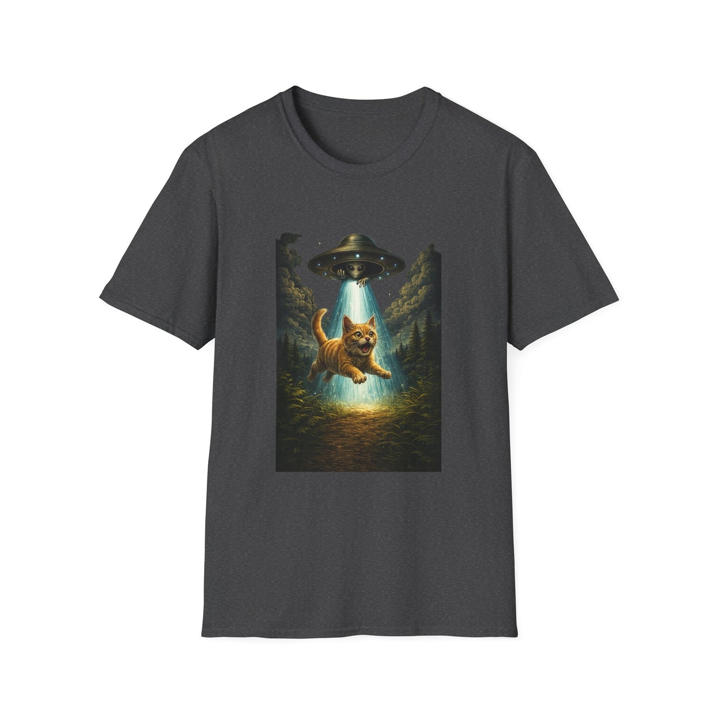 UFO Cat Abduction Funny T-Shirt — "Beam Me Up" Abduction Graphic Tee