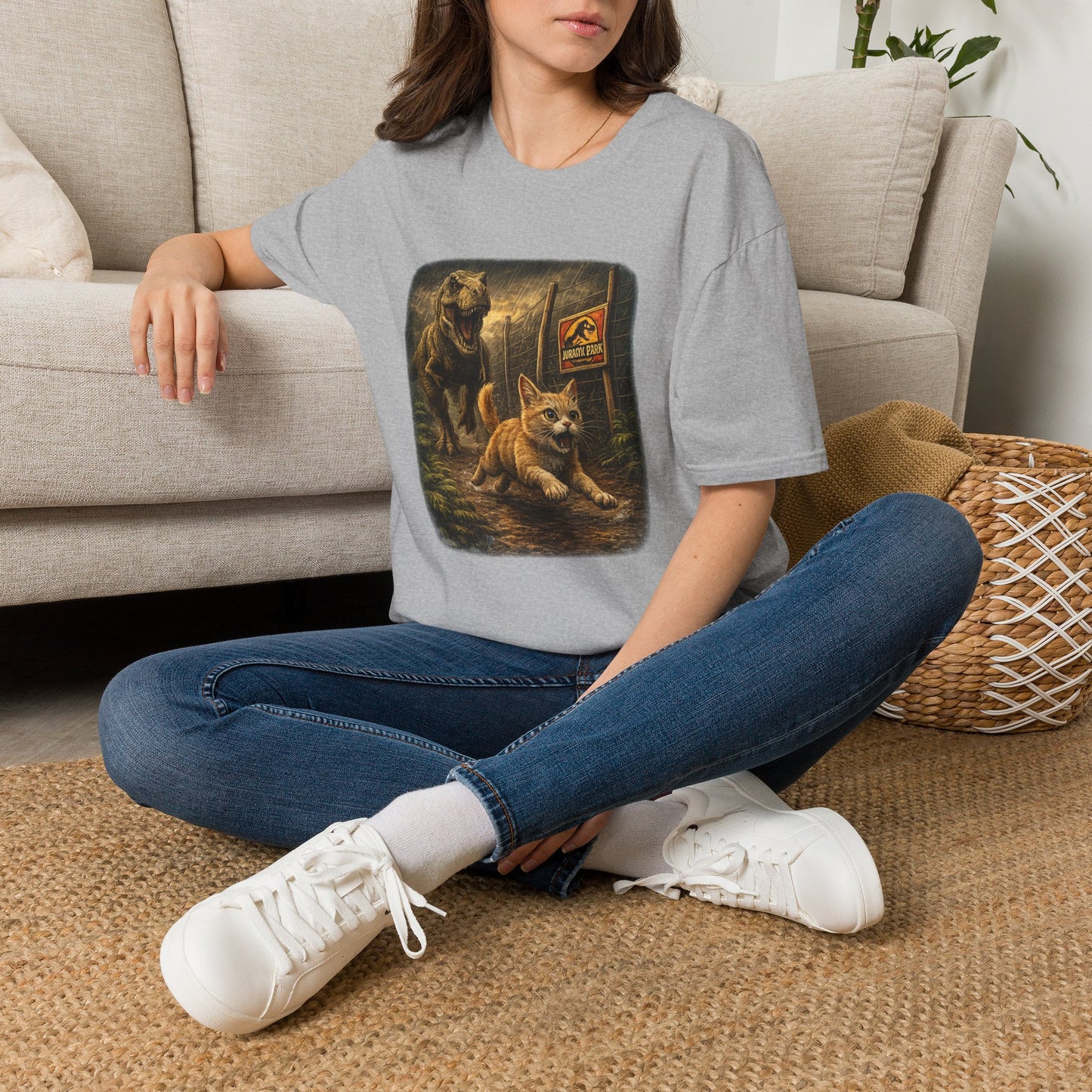 Jurassic Park Cats T‑Shirt — Retro Dino & Cat Mashup Tee