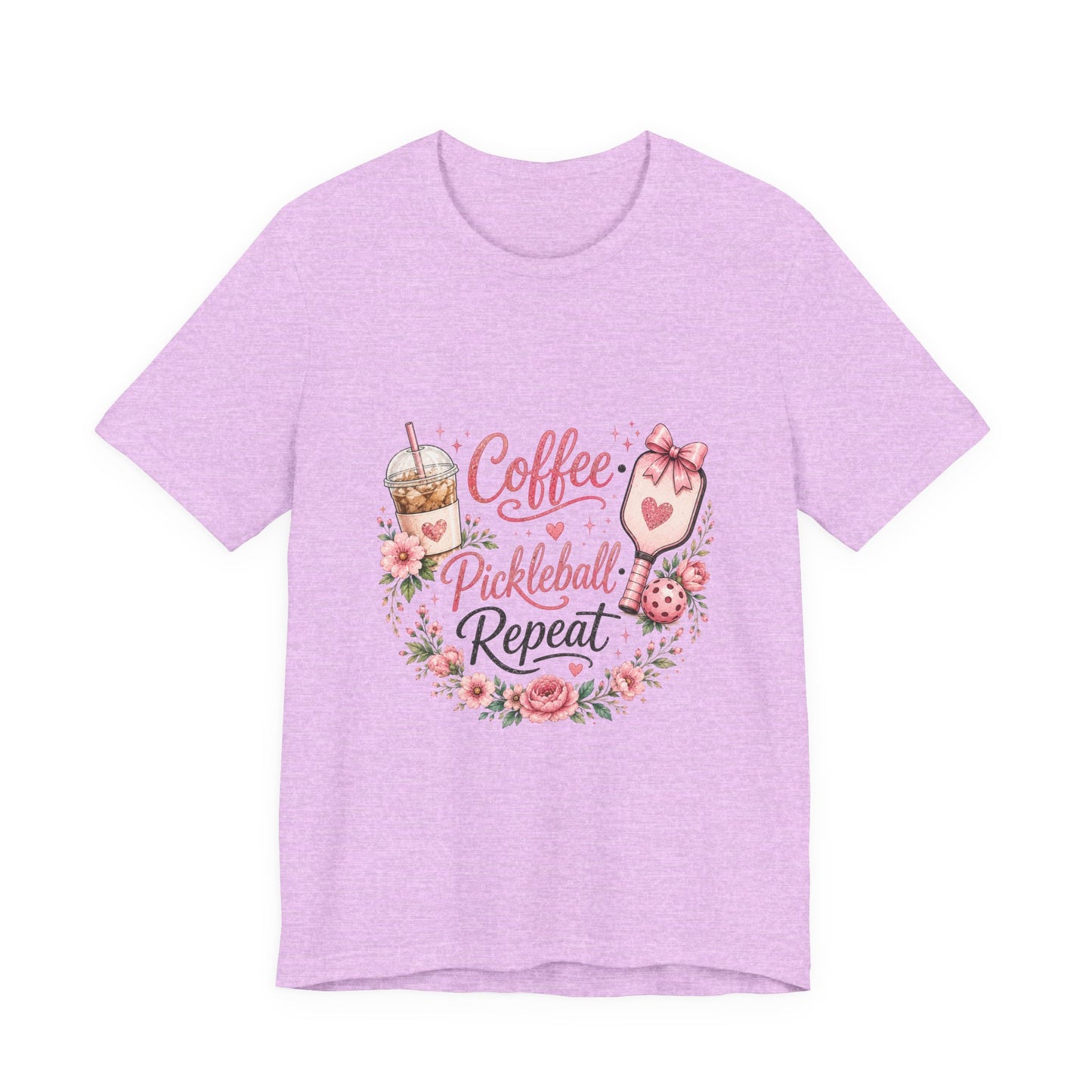 Pickleball Tee — "Coffee, Pickleball, Repeat" Floral Graphic Shirt