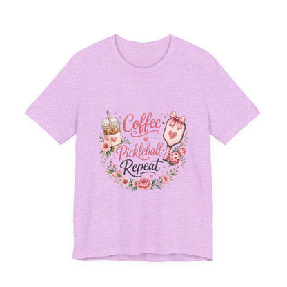 Pickleball Tee — "Coffee, Pickleball, Repeat" Floral Graphic Shirt