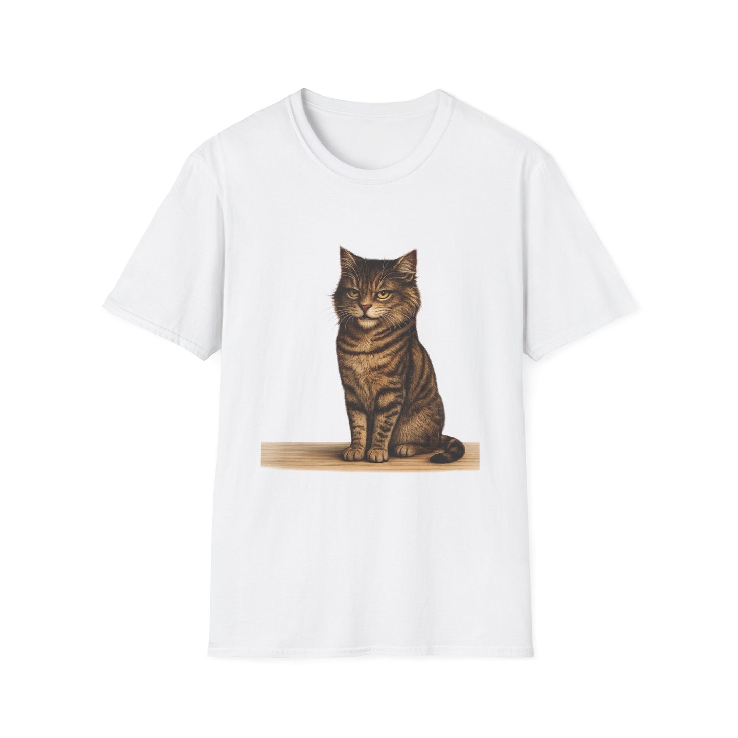 Grumpy Cat Portrait Funny T-Shirt— Realistic Brown Striped Cat Tee for Cat Lovers