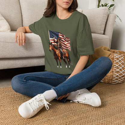 Patriotic Cowgirl American Flag Rodeo T-Shirt