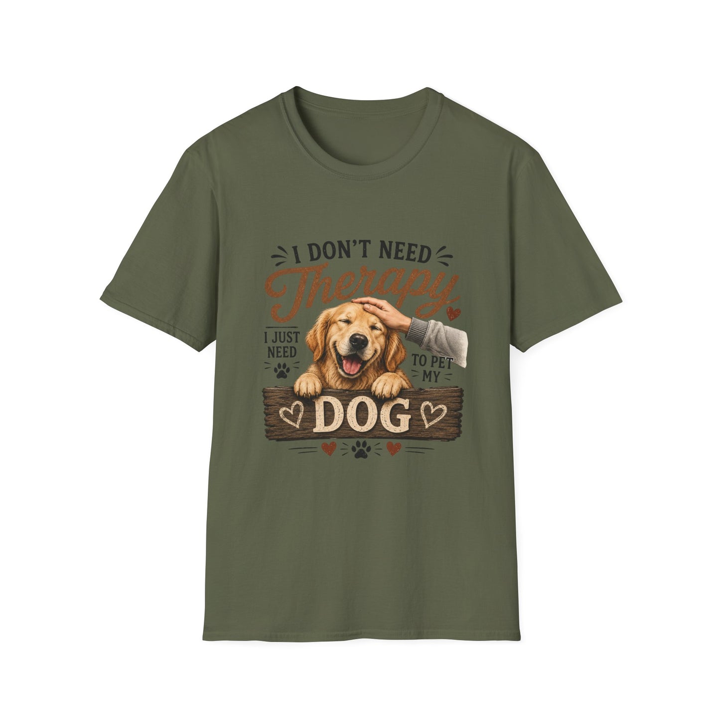 Dog Lover T‑Shirt — “I Don’t Need Therapy I Just Need To Pet My Dog” Cute Golden Retreiver Therapy Tee
