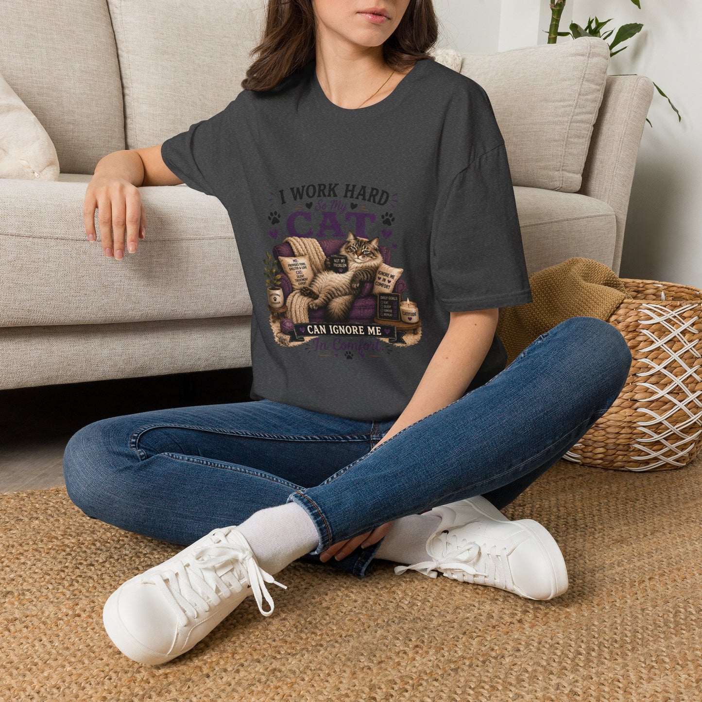I Work Hard So My Cat Can Ignore Me T-Shirt — Funny Cat Lover Tee