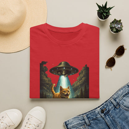 UFO Cat Abduction Funny T-Shirt — "Beam Me Up" Abduction Graphic Tee