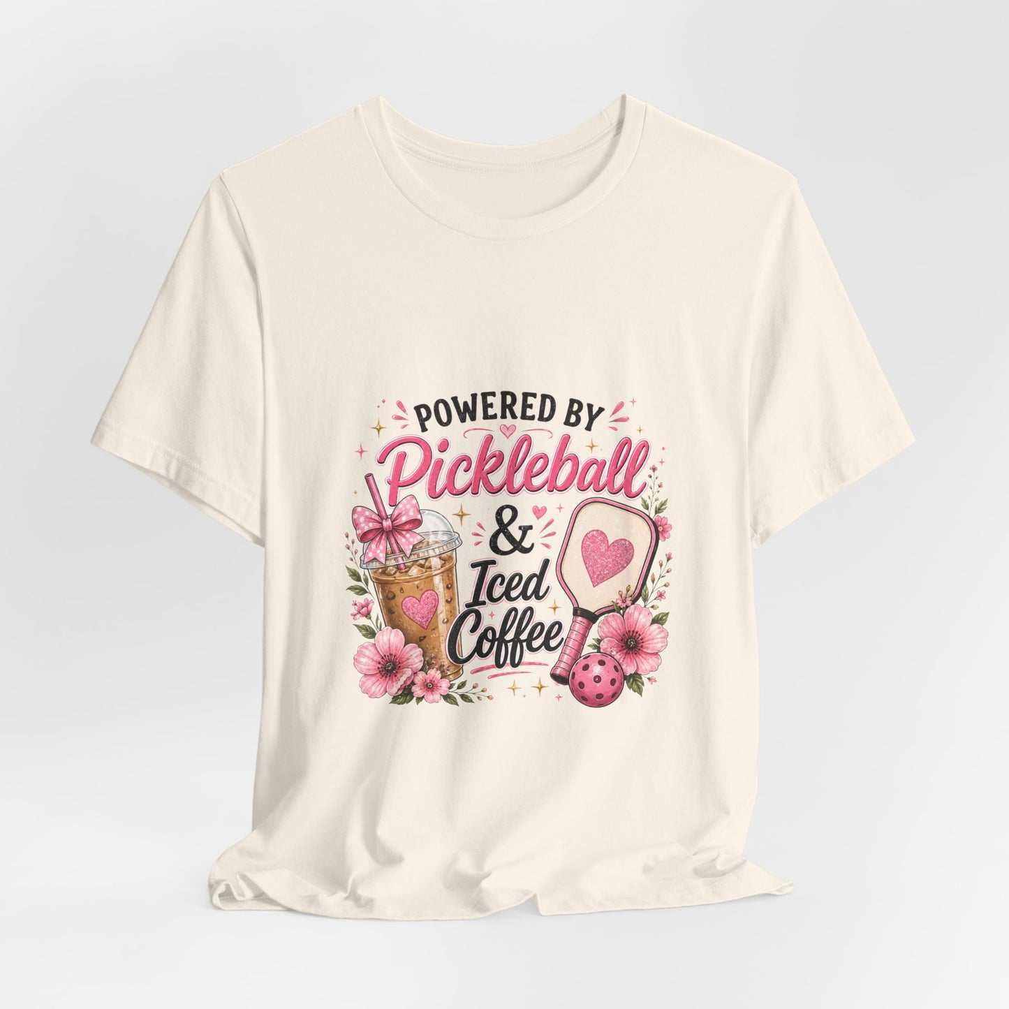 Pickleball & Iced Coffee Tee — 'Powered by Pickleball & Iced Coffee' Graphic Shirt