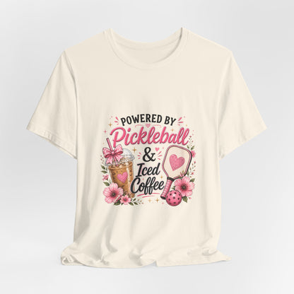 Pickleball & Iced Coffee Tee — 'Powered by Pickleball & Iced Coffee' Graphic Shirt