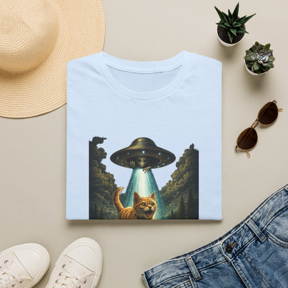 UFO Cat Abduction Funny T-Shirt — "Beam Me Up" Abduction Graphic Tee