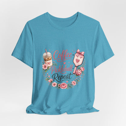 Pickleball Tee — "Coffee, Pickleball, Repeat" Floral Graphic Shirt