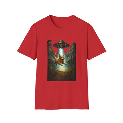 UFO Cat Abduction Funny T-Shirt — "Beam Me Up" Abduction Graphic Tee