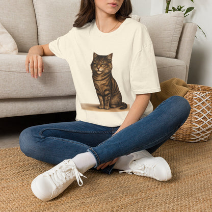 Grumpy Cat Portrait Funny T-Shirt— Realistic Brown Striped Cat Tee for Cat Lovers