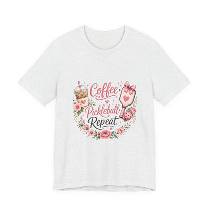Pickleball Tee — "Coffee, Pickleball, Repeat" Floral Graphic Shirt