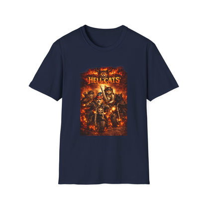 Hellcats Biker Gang Funny Cat T-Shirt — Fiery Demon Cat Band Tee