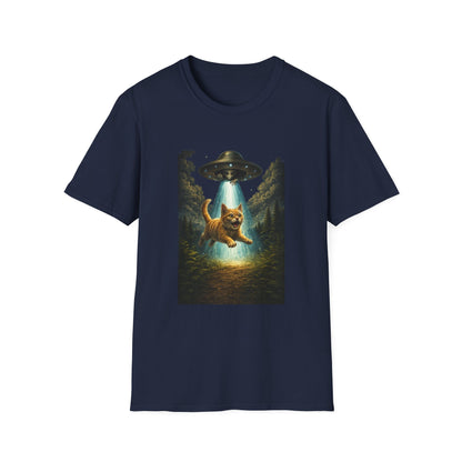 UFO Cat Abduction Funny T-Shirt — "Beam Me Up" Abduction Graphic Tee