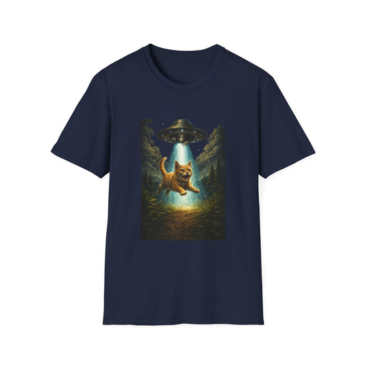 UFO Cat Abduction Funny T-Shirt — "Beam Me Up" Abduction Graphic Tee