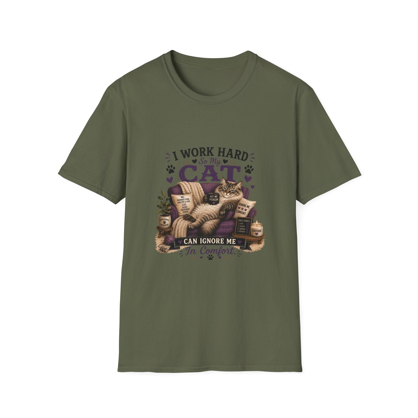 I Work Hard So My Cat Can Ignore Me T-Shirt — Funny Cat Lover Tee
