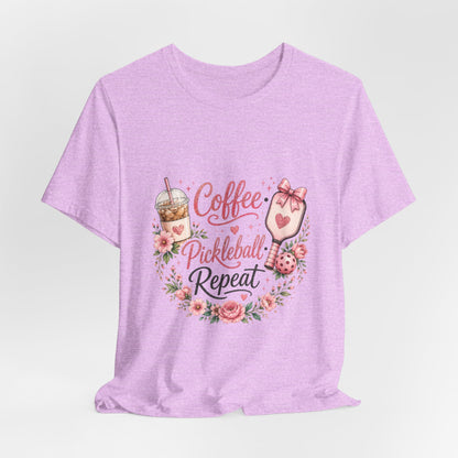 Pickleball Tee — "Coffee, Pickleball, Repeat" Floral Graphic Shirt