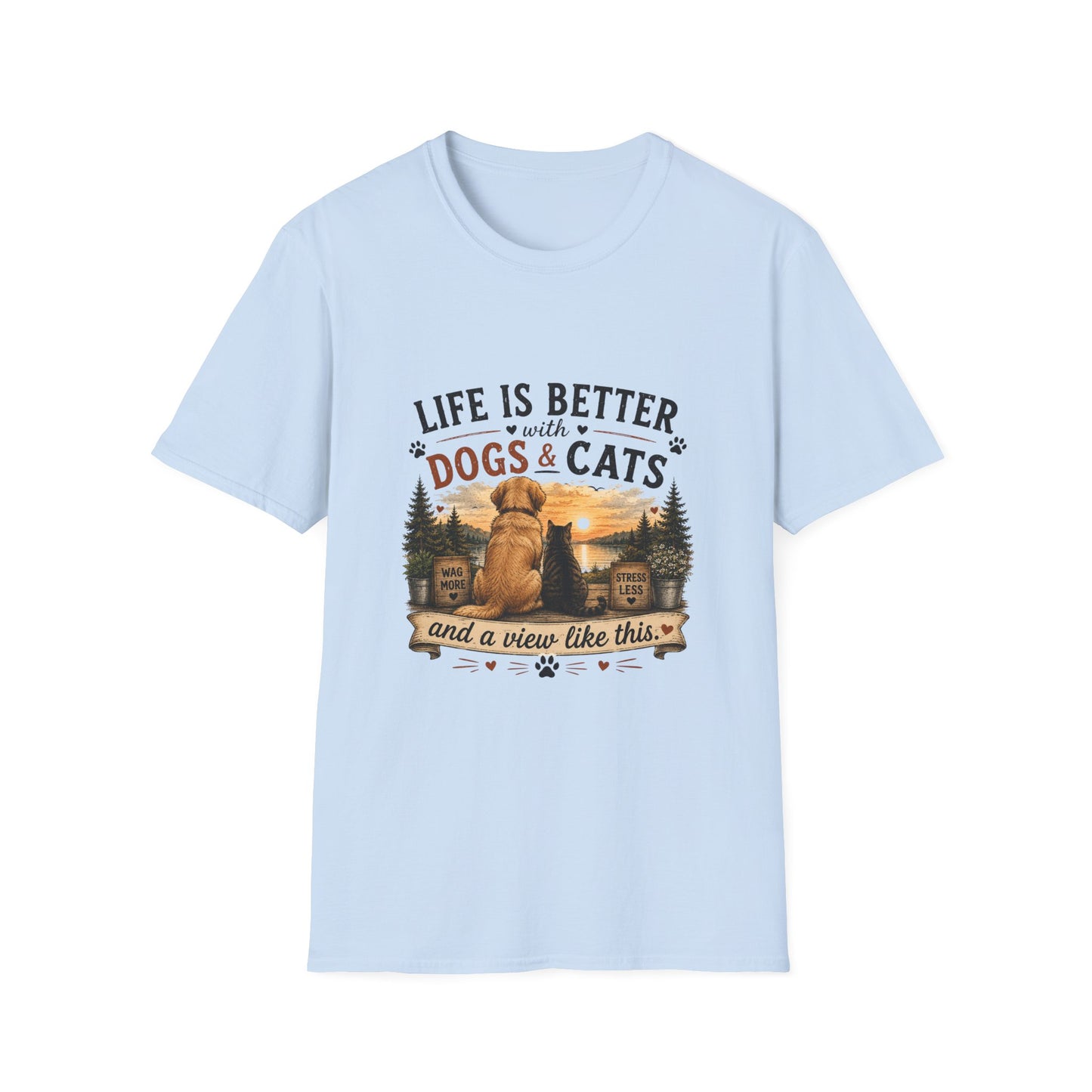 Life Is Better with Dogs & Cats T-Shirt — Pet Lover Sunset Graphic Tee