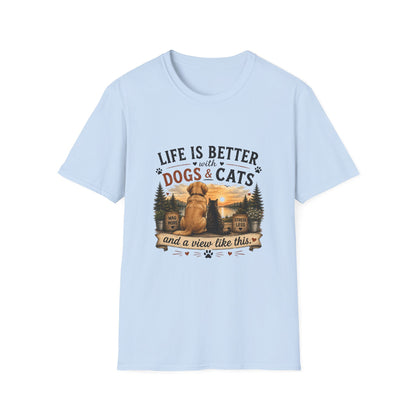 Life Is Better with Dogs & Cats T-Shirt — Pet Lover Sunset Graphic Tee