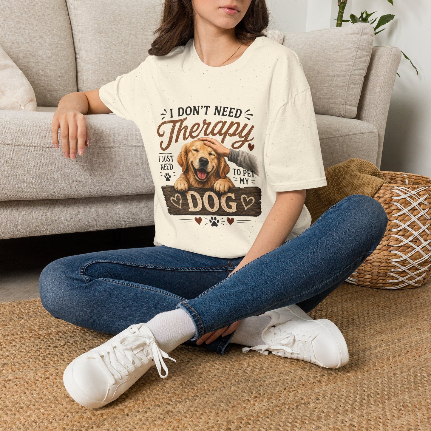 Dog Lover T‑Shirt — “I Don’t Need Therapy I Just Need To Pet My Dog” Cute Golden Retreiver Therapy Tee